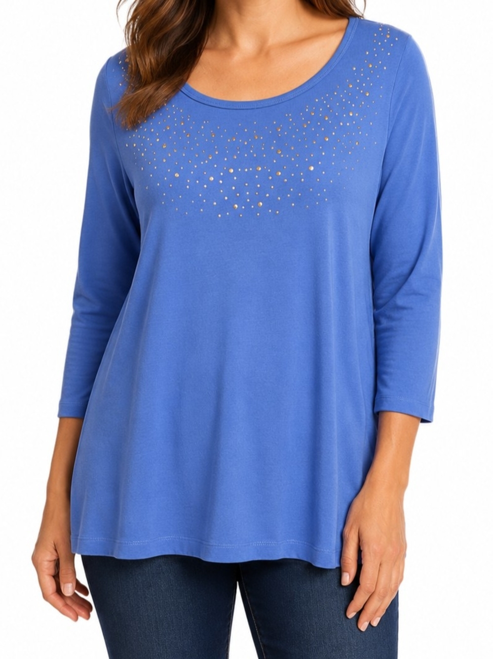 Christopher & Banks Blue Scoop Neck Studded Top NWT